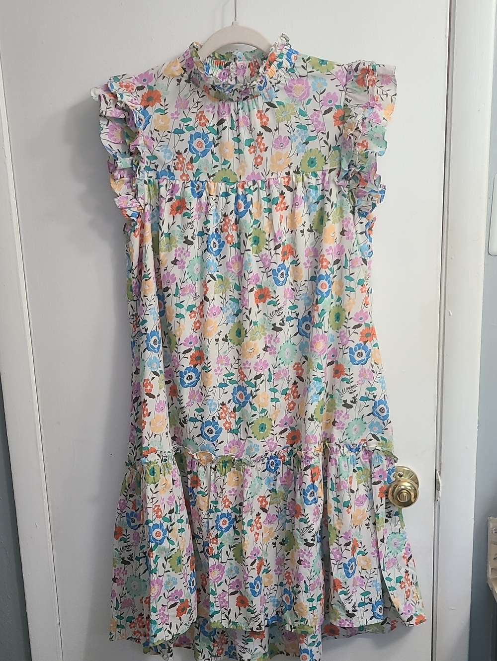 Staccato  Women's Cottage core Relaxed Comfy Ivory Multicolor Floral Dress Sz L